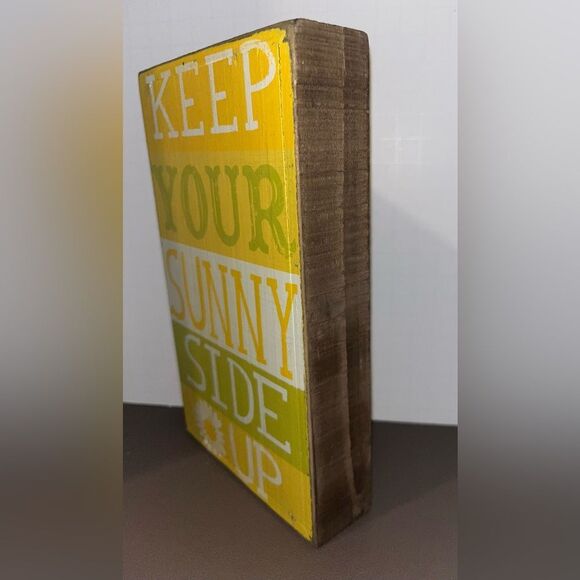 Rustic Wooden KEEP YOUR SUNNY SIDE UP Sign - 8" cheer wall shelf decor - Picture 2 of 4